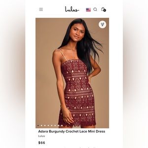 NWT Adara Burgundy Crochet Lace Mini Dress
Lulus medium